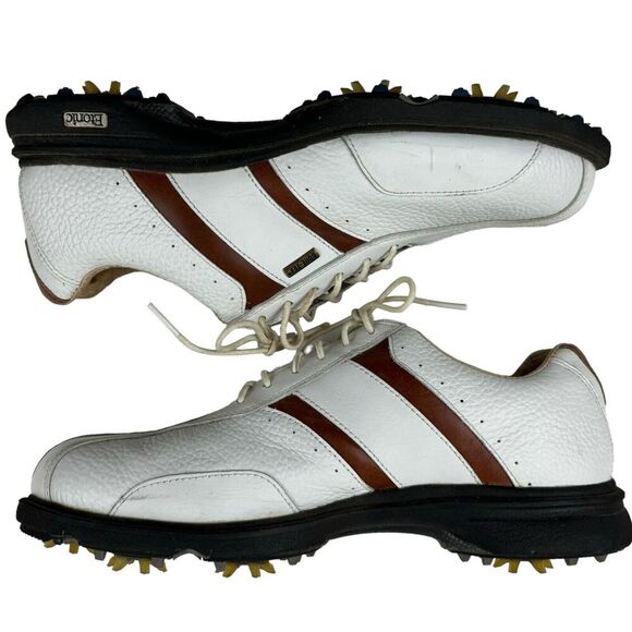 VTG Etonic STGT Gore-Tex White Brown Golf Shoes Spikes Men's US 8M EUR 40.5 - Picture 1 of 10